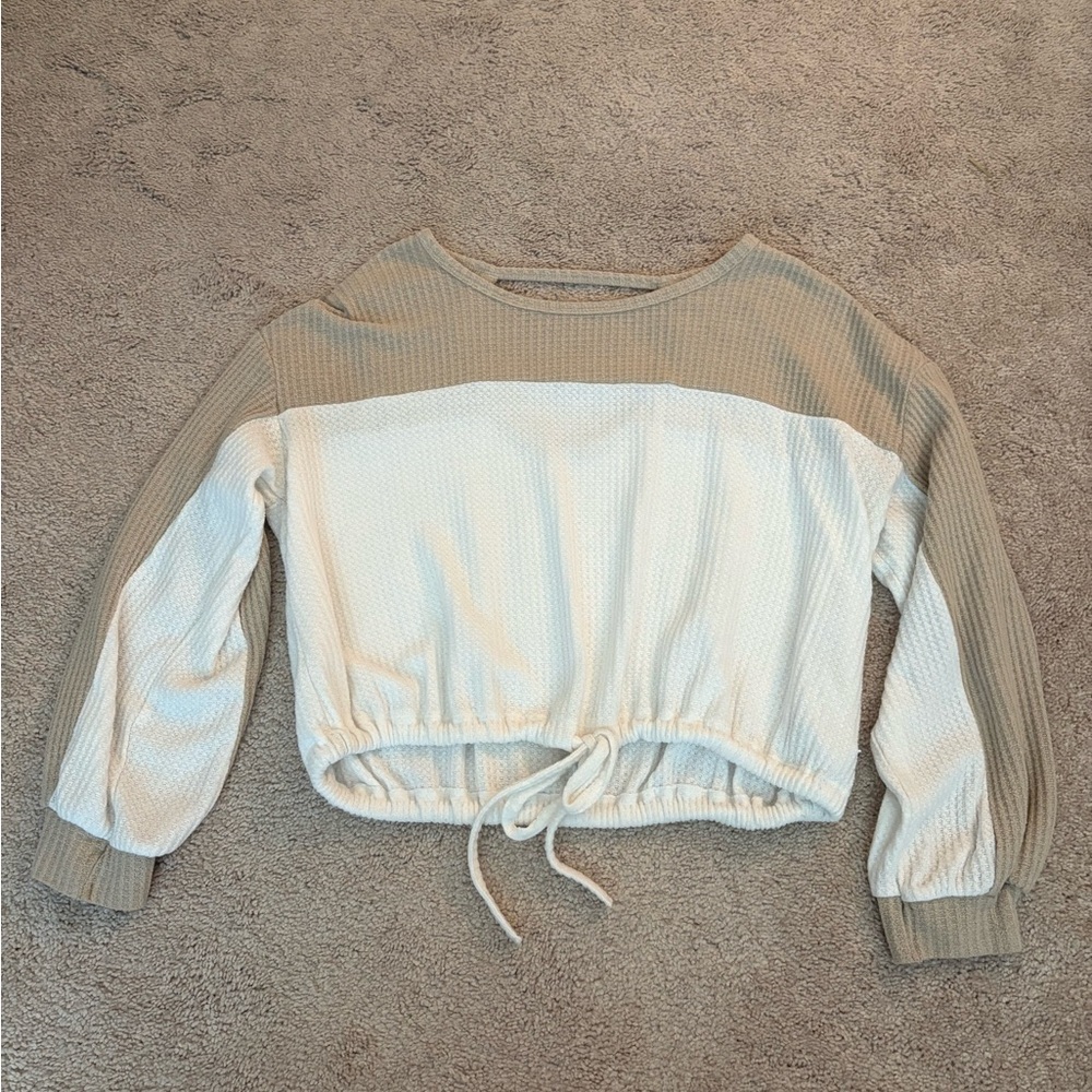 Hollister Cream and Tan Waffle Top